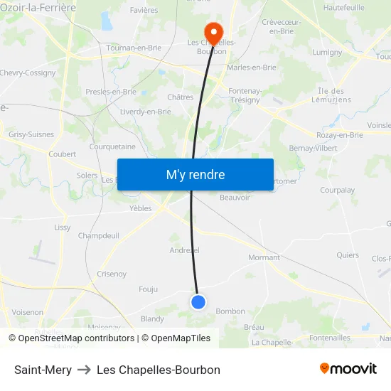 Saint-Mery to Les Chapelles-Bourbon map