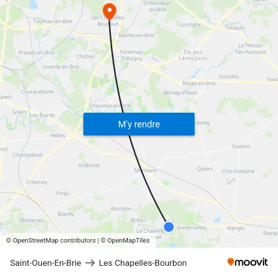 Saint-Ouen-En-Brie to Les Chapelles-Bourbon map
