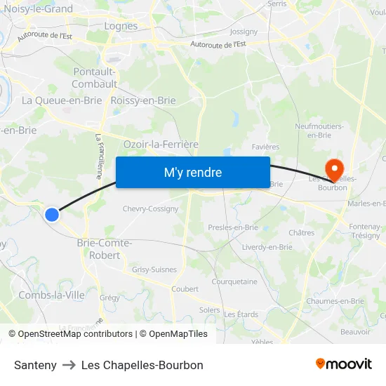Santeny to Les Chapelles-Bourbon map