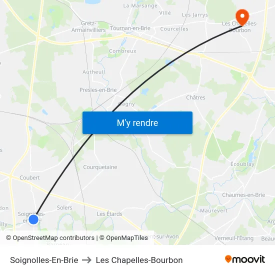 Soignolles-En-Brie to Les Chapelles-Bourbon map