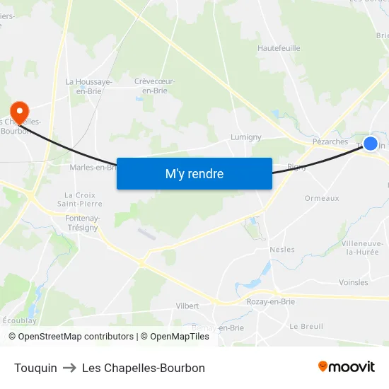 Touquin to Les Chapelles-Bourbon map