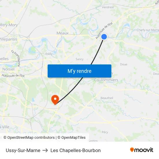 Ussy-Sur-Marne to Les Chapelles-Bourbon map