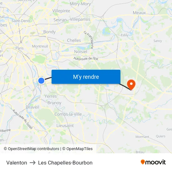 Valenton to Les Chapelles-Bourbon map