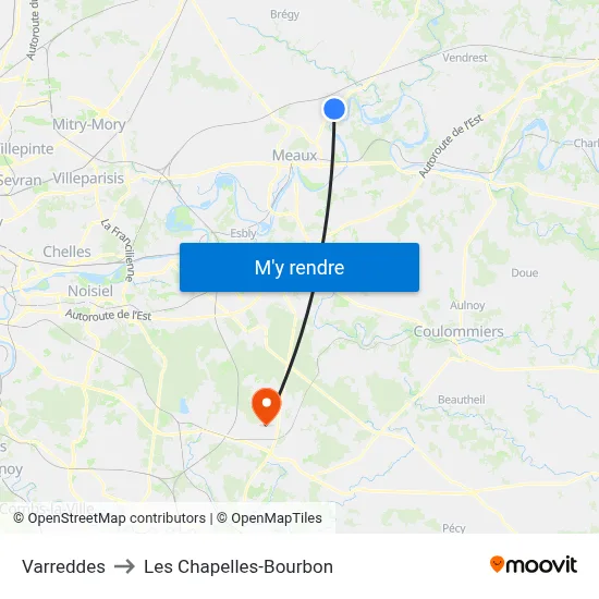 Varreddes to Les Chapelles-Bourbon map