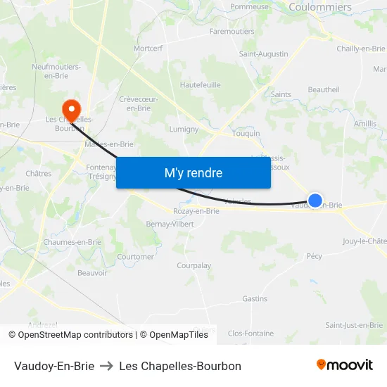 Vaudoy-En-Brie to Les Chapelles-Bourbon map
