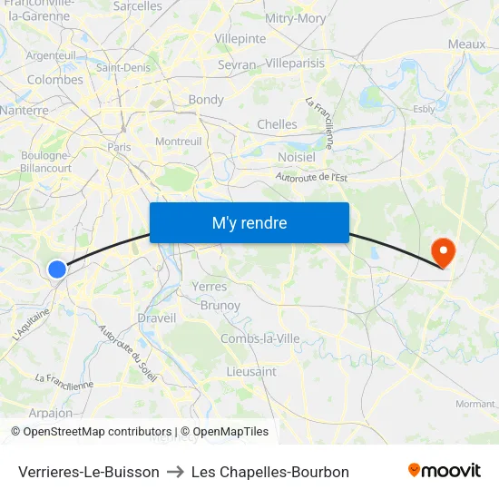 Verrieres-Le-Buisson to Les Chapelles-Bourbon map