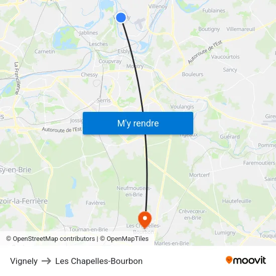 Vignely to Les Chapelles-Bourbon map