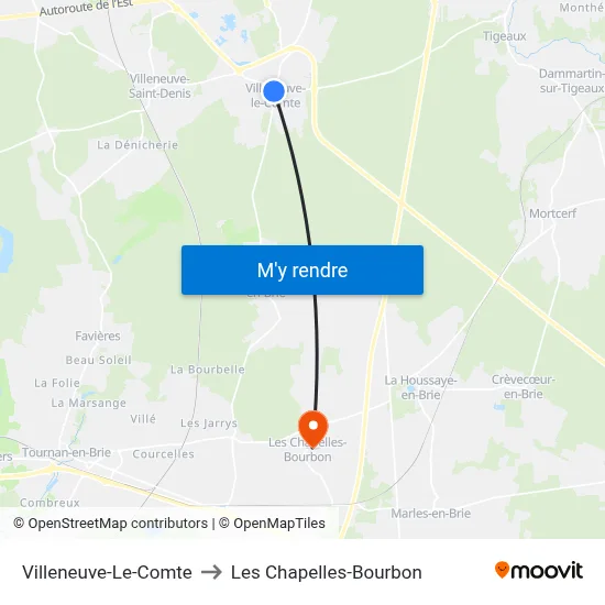 Villeneuve-Le-Comte to Les Chapelles-Bourbon map