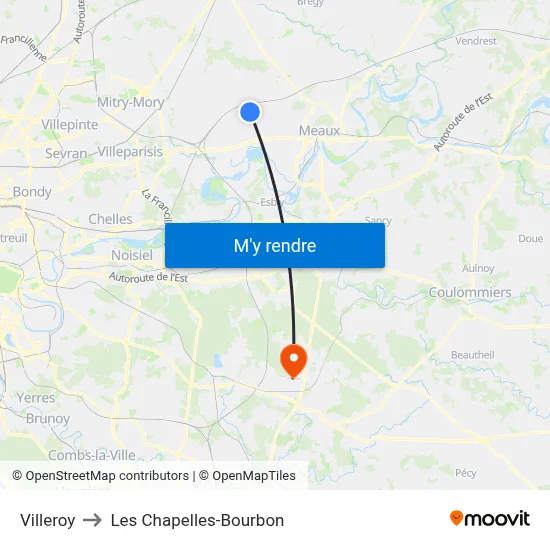 Villeroy to Les Chapelles-Bourbon map