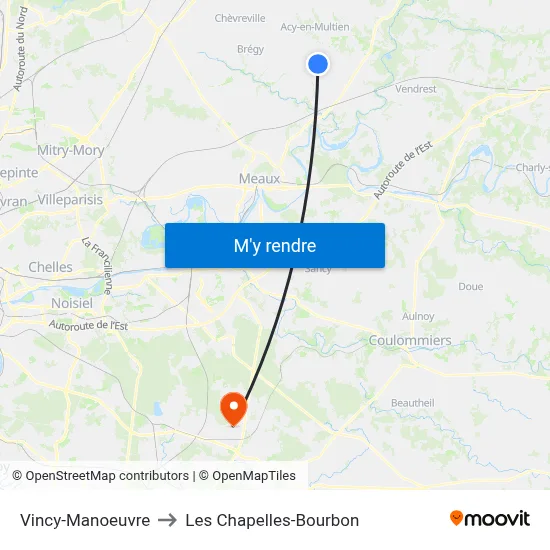 Vincy-Manoeuvre to Les Chapelles-Bourbon map