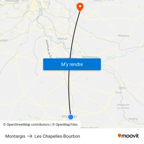 Montargis to Les Chapelles-Bourbon map