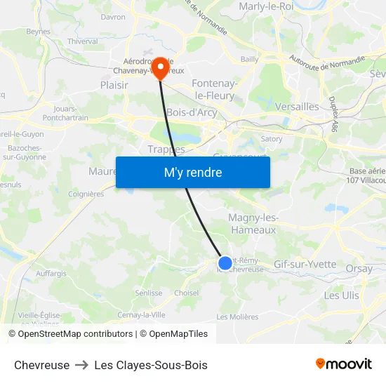 Chevreuse to Les Clayes-Sous-Bois map