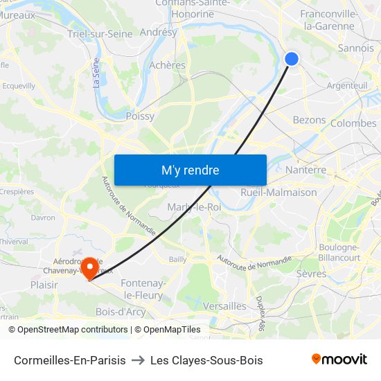 Cormeilles-En-Parisis to Les Clayes-Sous-Bois map