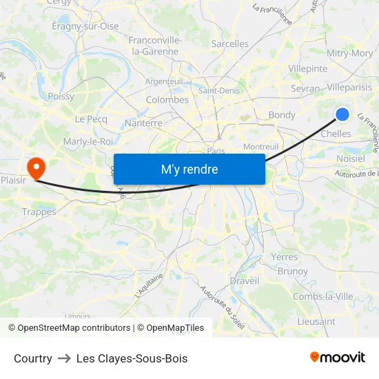 Courtry to Les Clayes-Sous-Bois map