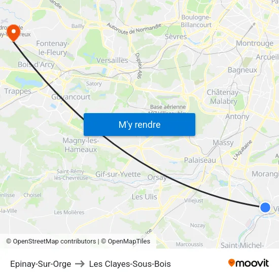 Epinay-Sur-Orge to Les Clayes-Sous-Bois map