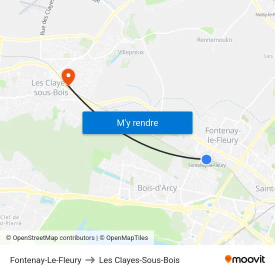 Fontenay-Le-Fleury to Les Clayes-Sous-Bois map