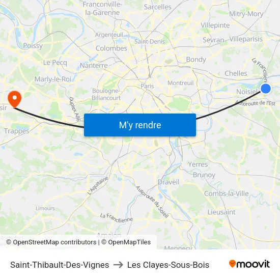 Saint-Thibault-Des-Vignes to Les Clayes-Sous-Bois map
