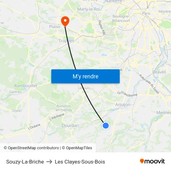 Souzy-La-Briche to Les Clayes-Sous-Bois map