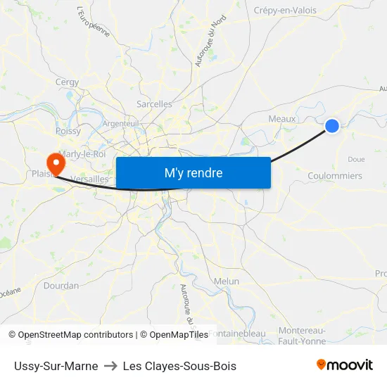 Ussy-Sur-Marne to Les Clayes-Sous-Bois map