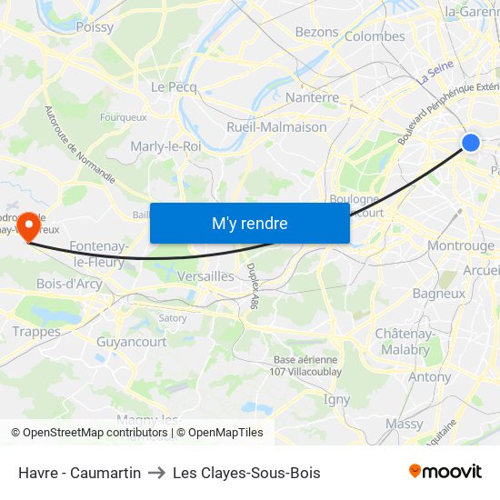 Havre - Caumartin to Les Clayes-Sous-Bois map