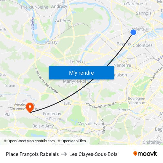 Place François Rabelais to Les Clayes-Sous-Bois map
