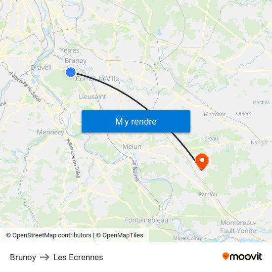 Brunoy to Les Ecrennes map