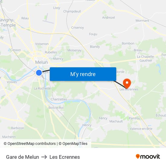 Gare de Melun to Les Ecrennes map