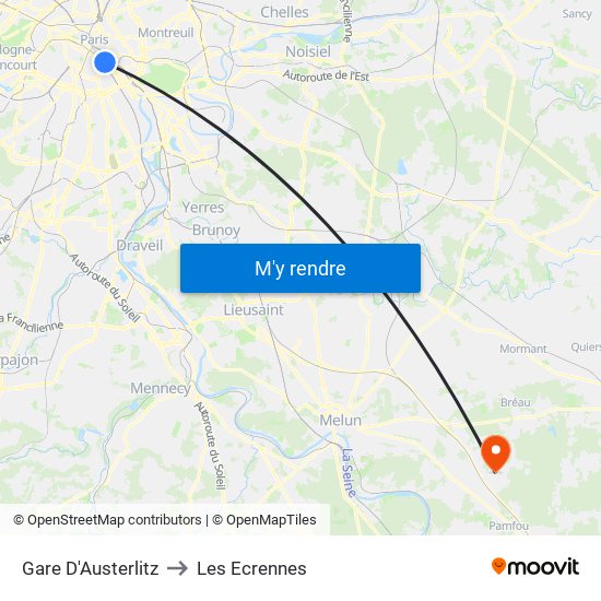 Gare D'Austerlitz to Les Ecrennes map