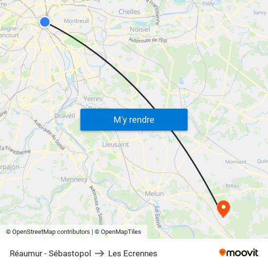 Réaumur - Sébastopol to Les Ecrennes map