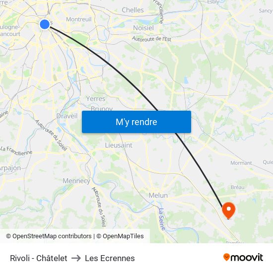 Rivoli - Châtelet to Les Ecrennes map