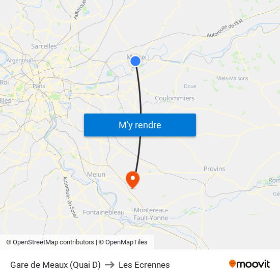 Gare de Meaux (Quai D) to Les Ecrennes map