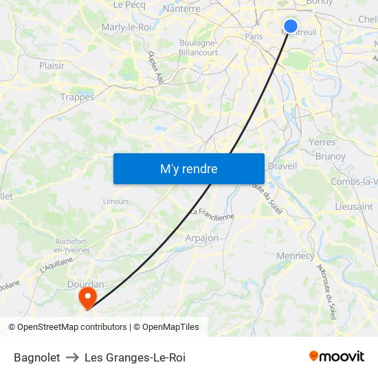 Bagnolet to Les Granges-Le-Roi map