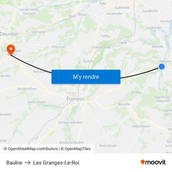 Baulne to Les Granges-Le-Roi map