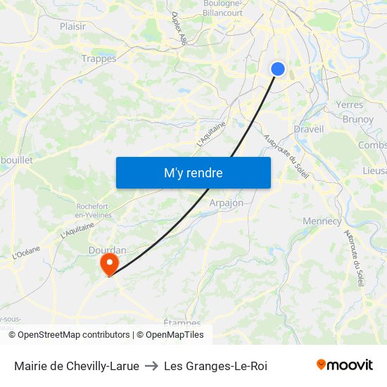 Mairie de Chevilly-Larue to Les Granges-Le-Roi map