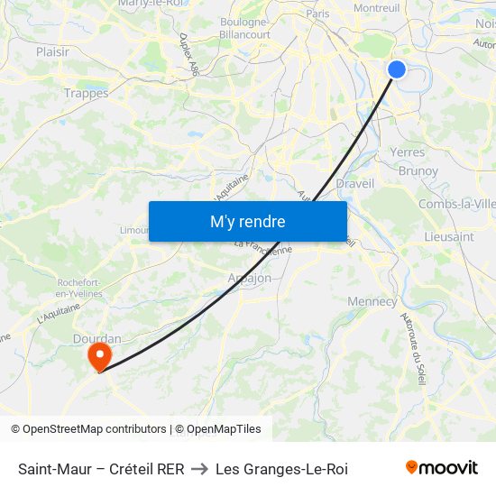 Saint-Maur – Créteil RER to Les Granges-Le-Roi map