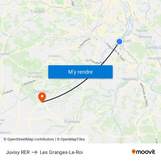 Juvisy RER to Les Granges-Le-Roi map