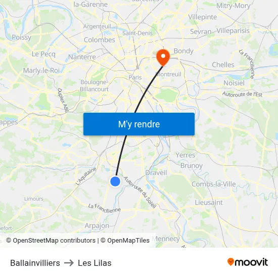 Ballainvilliers to Les Lilas map