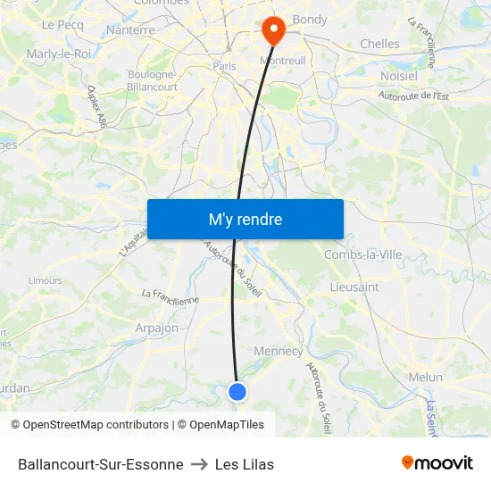 Ballancourt-Sur-Essonne to Les Lilas map