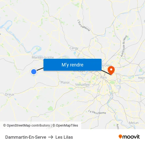 Dammartin-En-Serve to Les Lilas map