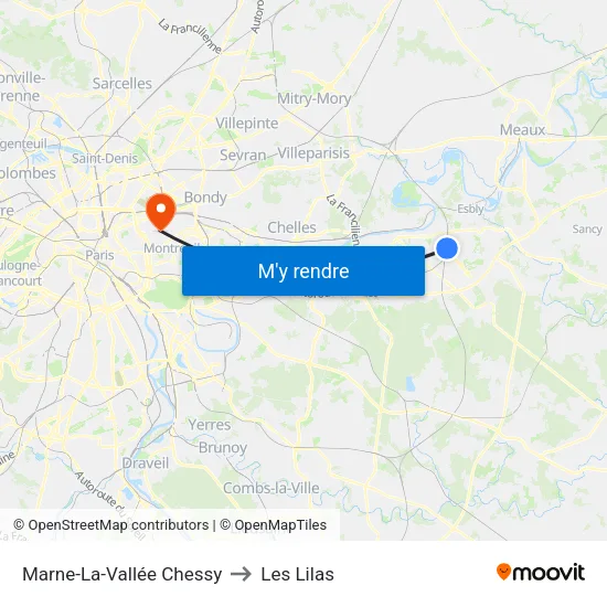 Marne-La-Vallée Chessy to Les Lilas map