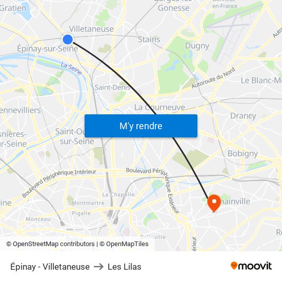 Épinay - Villetaneuse to Les Lilas map