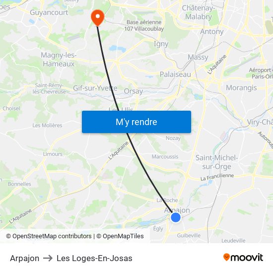 Arpajon to Les Loges-En-Josas map