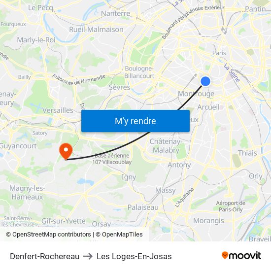 Denfert-Rochereau to Les Loges-En-Josas map