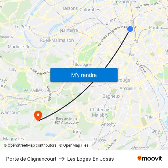 Porte de Clignancourt to Les Loges-En-Josas map