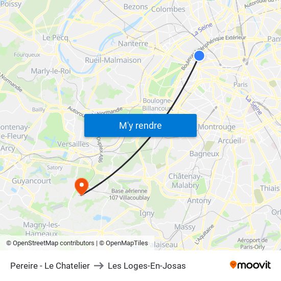 Pereire - Le Chatelier to Les Loges-En-Josas map