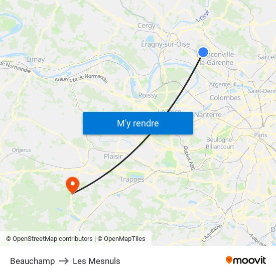 Beauchamp to Les Mesnuls map