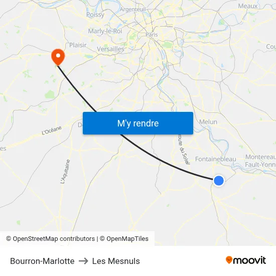Bourron-Marlotte to Les Mesnuls map