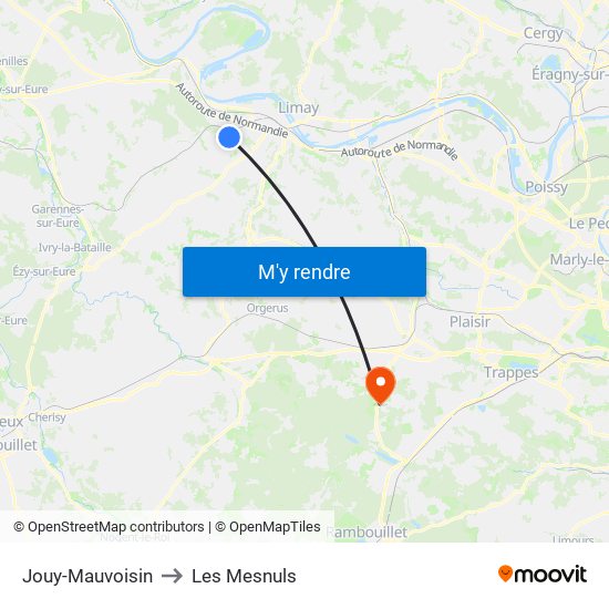 Jouy-Mauvoisin to Les Mesnuls map