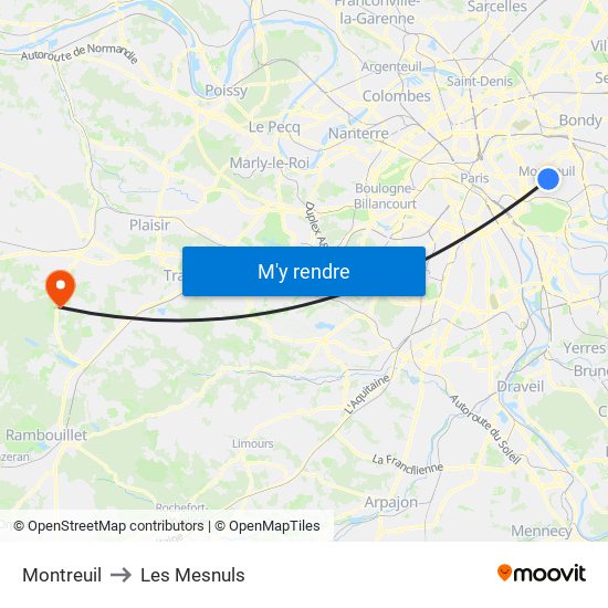 Montreuil to Les Mesnuls map