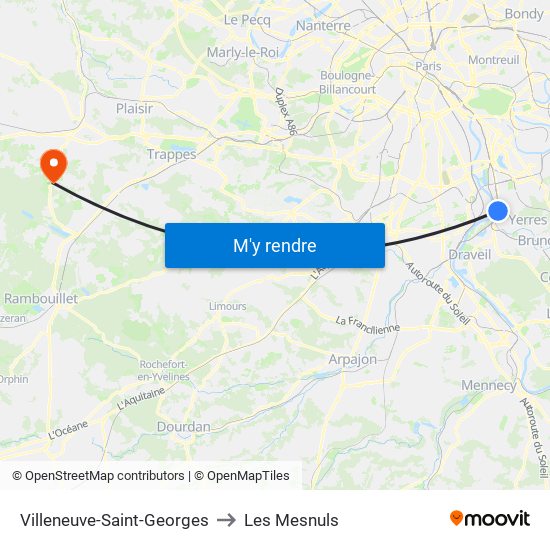Villeneuve-Saint-Georges to Les Mesnuls map